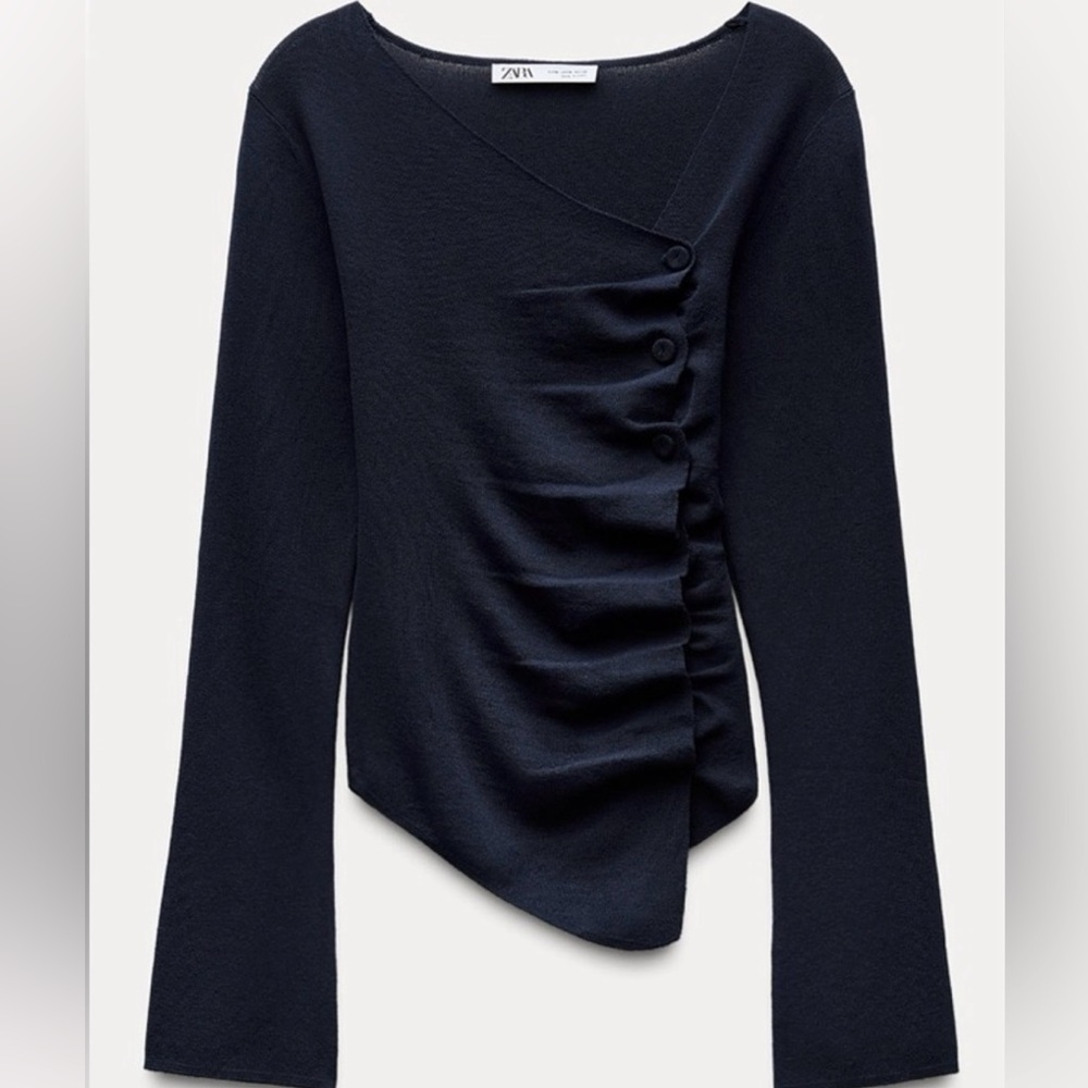 Zara ruched knit top, navy blue